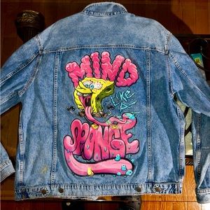 Jean jacket with sponge bob graphic on back